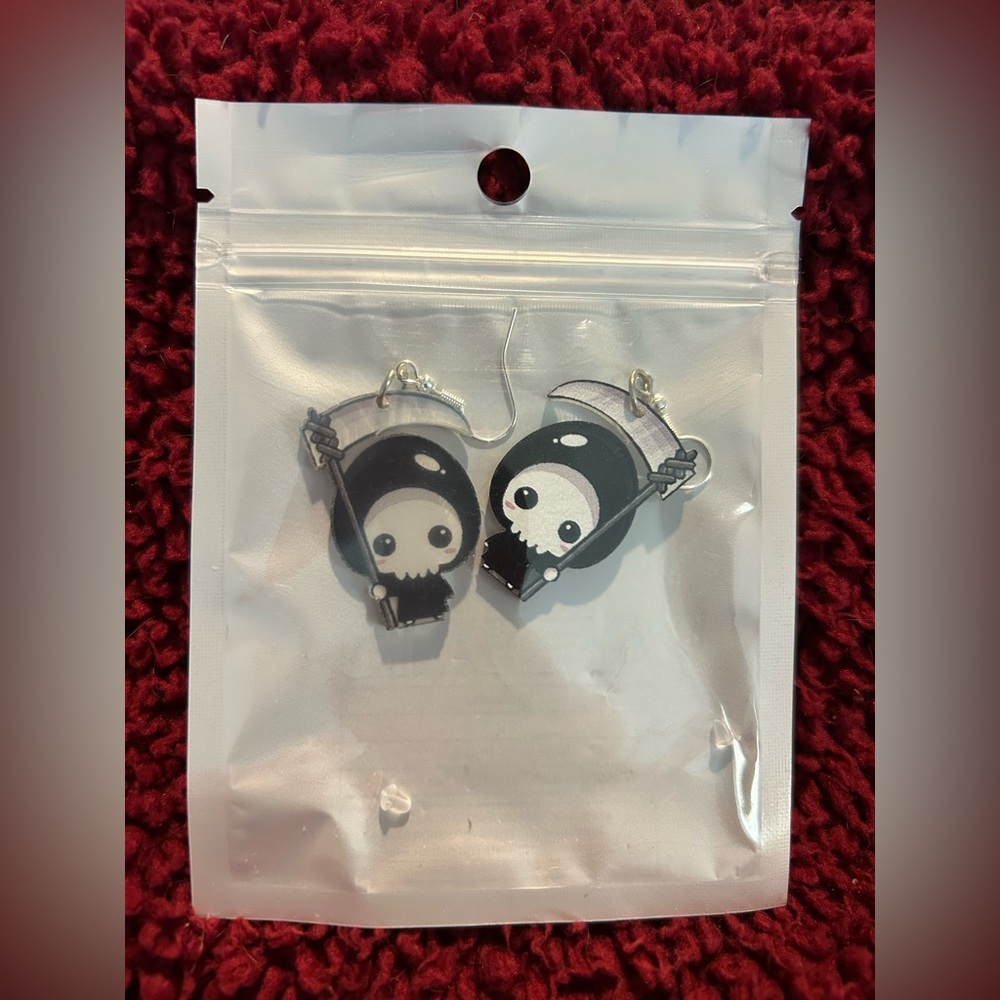 Cute Kids Grim Reaper Acrylic Earrings - Black
